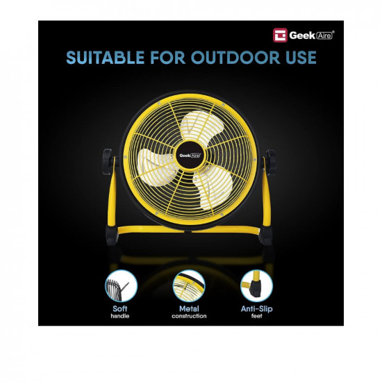 Geek Aire CF3SL Rechargeable Outdoor Metal Fan, 6000mAh Li-ion Battery Fan for Long Run Time of 4-24 Hours with Variable Speed Design for Home & Kitchen | Summer Season | Power Cuts | Sporting | Camping and Outdoor Purpose (11 Inch)