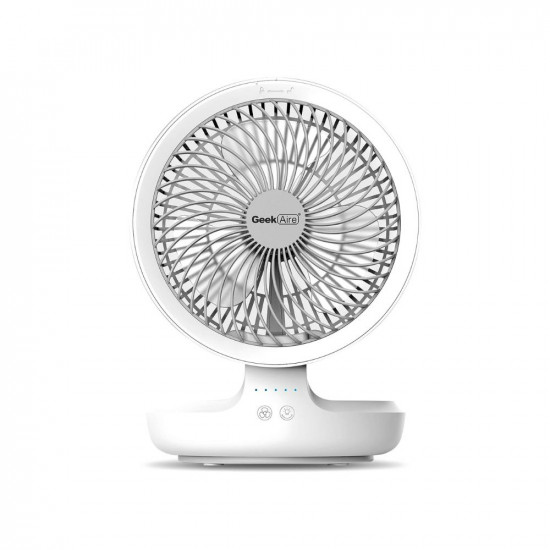 Geek Aire GF6 8 Inch Rechargeable Mini Table Fan with LED Light | Portable, Oscillating & Small Size | Capacitive Touch Control | 4000 mAh Battery | For Travel, Home & Office (White)