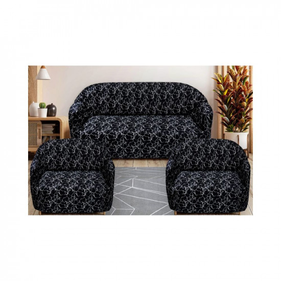 Gifts Island® Sofa Cover 3 Seater and 2 Seater Fully Covered Universal 5 Seater Sofa Cover Non-Slip Sticky Elastic Stretchable Couch Sofa Set Slipcover Protector for (3+1+1 Seater), Black Marble Print, Polyester Spandex.