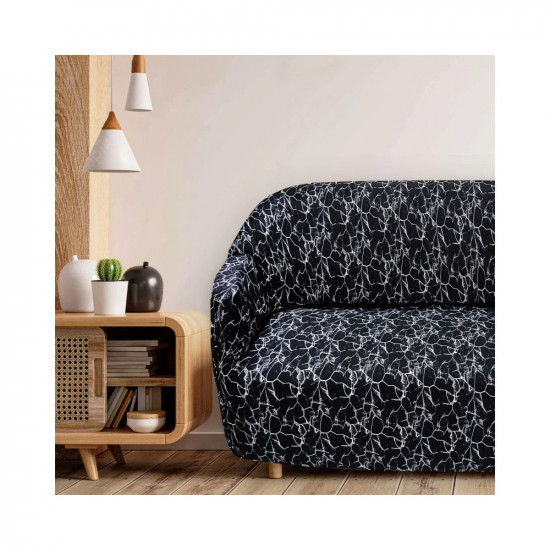 Gifts Island® Sofa Cover 3 Seater and 2 Seater Fully Covered Universal 5 Seater Sofa Cover Non-Slip Sticky Elastic Stretchable Couch Sofa Set Slipcover Protector for (3+1+1 Seater), Black Marble Print, Polyester Spandex.