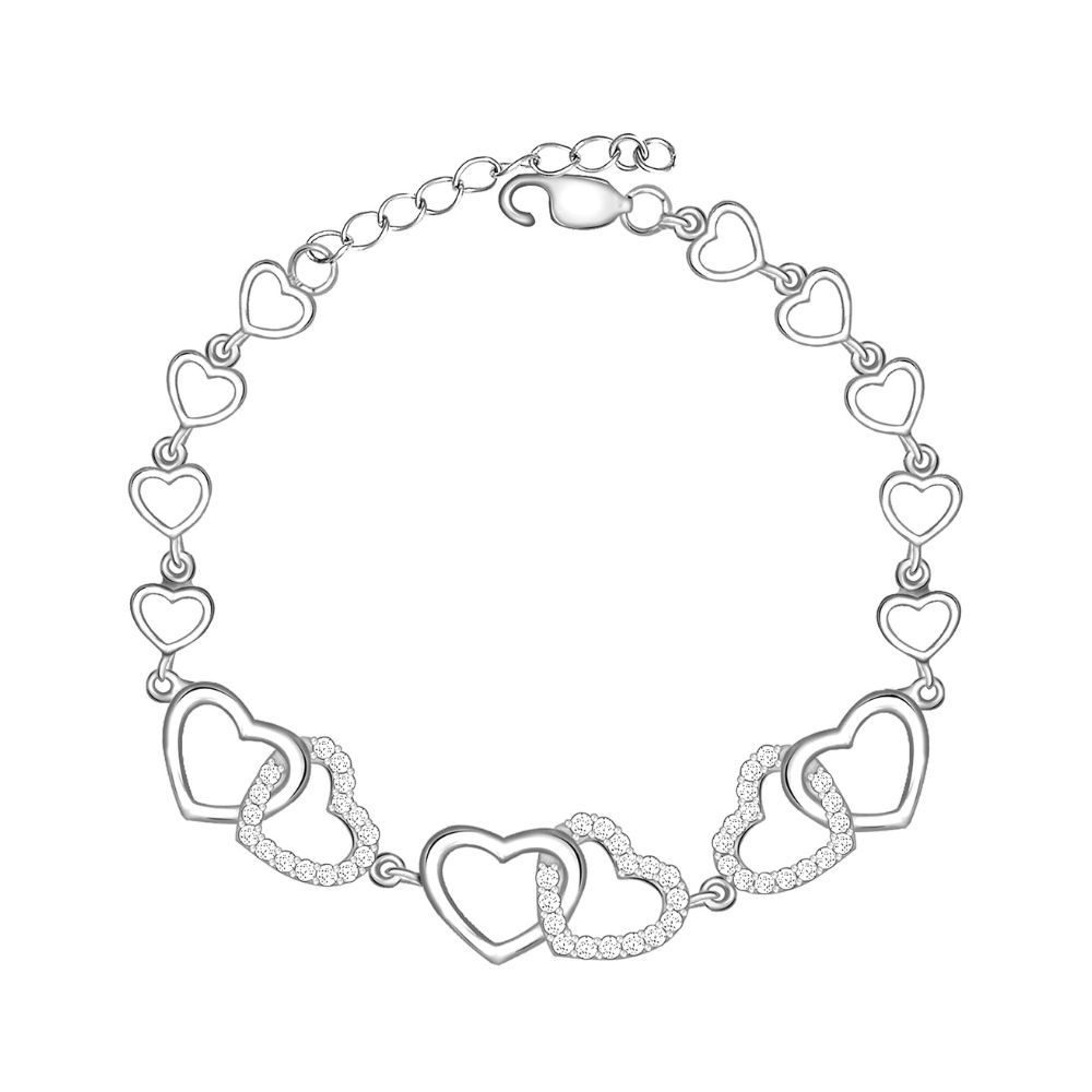 GIVA 925 Sterling Silver Interlocked Heart Duo Bracelet