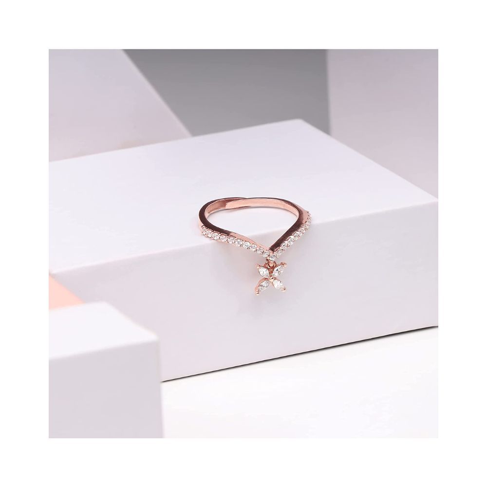 GIVA 925 Sterling Silver Rose Gold Flower Drop Ring