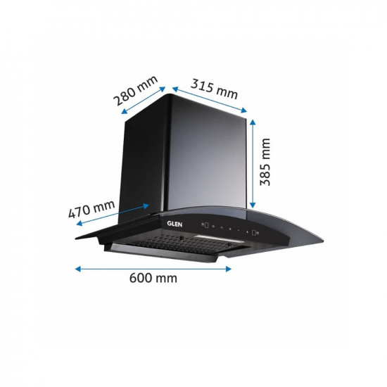 GLEN 60 cm 1050m3hr Auto-Clean curved glass Kitchen Chimney Filterless Motion Sensor Touch Controls Senza Black