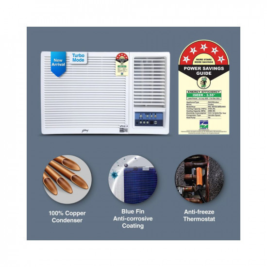 Godrej 15 Ton 5 Star Turbo Mode Inverter Window AC Copper Anti-Dust Filter Anti-Freeze Thermostat 2023 Model AC 15T WIC 18UTC5 WWA White