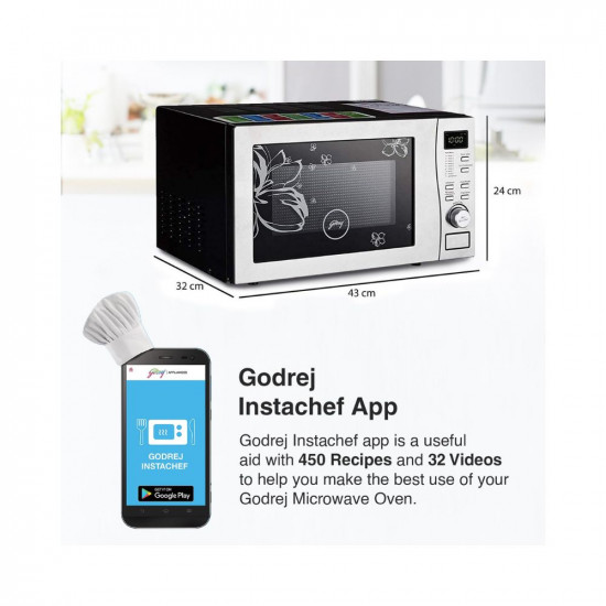 Godrej 19 L Digital Display Convection Microwave Oven With 125 Instacook Menus GMX 519 CP1 PZ White Rose Stainless Steel Cavity With Godrej Instachef App