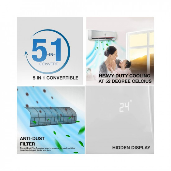 Godrej 2 Ton 5 Star, 5-In-1 Convertible Cooling, Inverter Split AC (Copper, 4-way Air Swing, 2023 Model, EI 24LINV5R32-WWR, White)