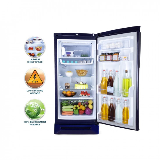 Godrej 202 L 5 Star Advanced Inverter, Jumbo Vegetable Tray Direct Cool Single Door Refrigerator With Base Drawer(2023 Model, RD 210E TDI MN BL, Marine Blue)