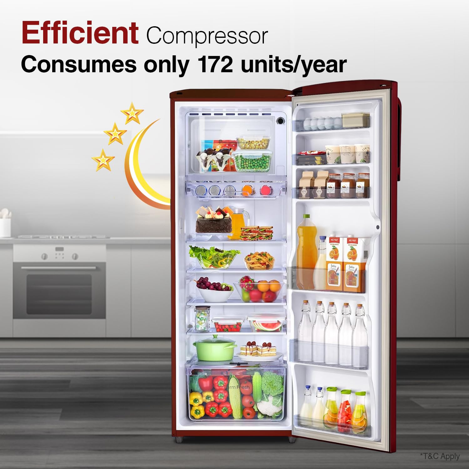 Godrej 268 L 3 Star Turbo Cooling Technology Ensuring Faster Cooling Direct Cool Single Door Refrigerator With Advanced Inverter Technology 2024 Model RD EMARVEL 290C THI FU WN Fusion Wine