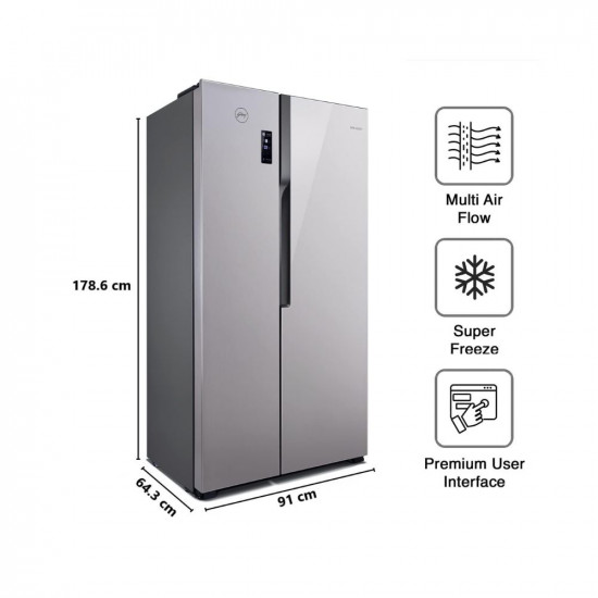 Godrej 564 L Multi Air Flow System, With Advanced Controls Frost Free Side-By-Side Refrigerator(RS EONVELVET 579 RFD PL ST, Platinum Steel)