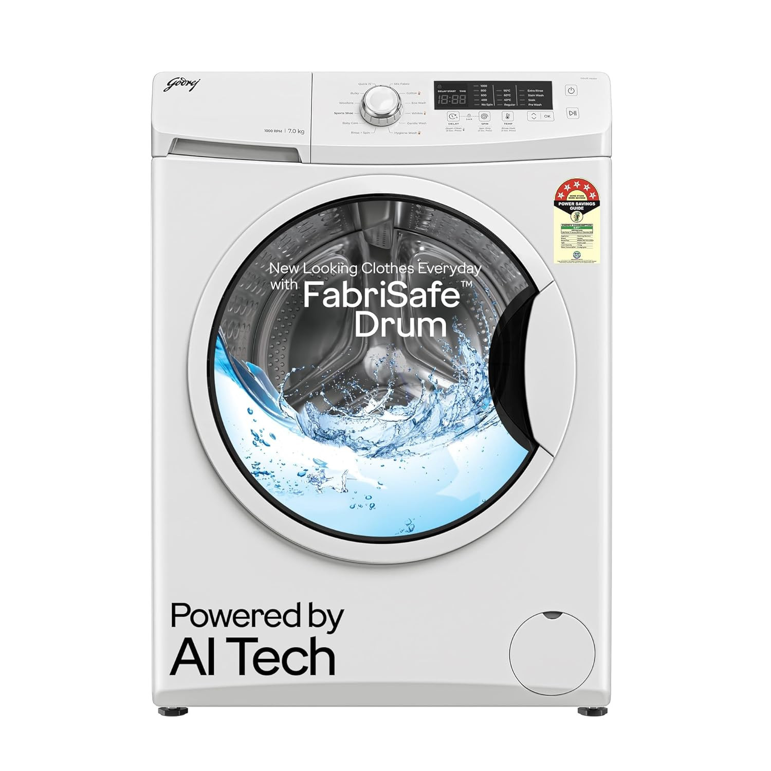 Godrej 7 Kg 5 Star With AI Tech I-Sense Technology Fully-Automatic Front Load Washing Machine WFEON CRS 7010 50 FKEDM GLWH Inbuilt Heater and FabriSafe Drum Glacial White