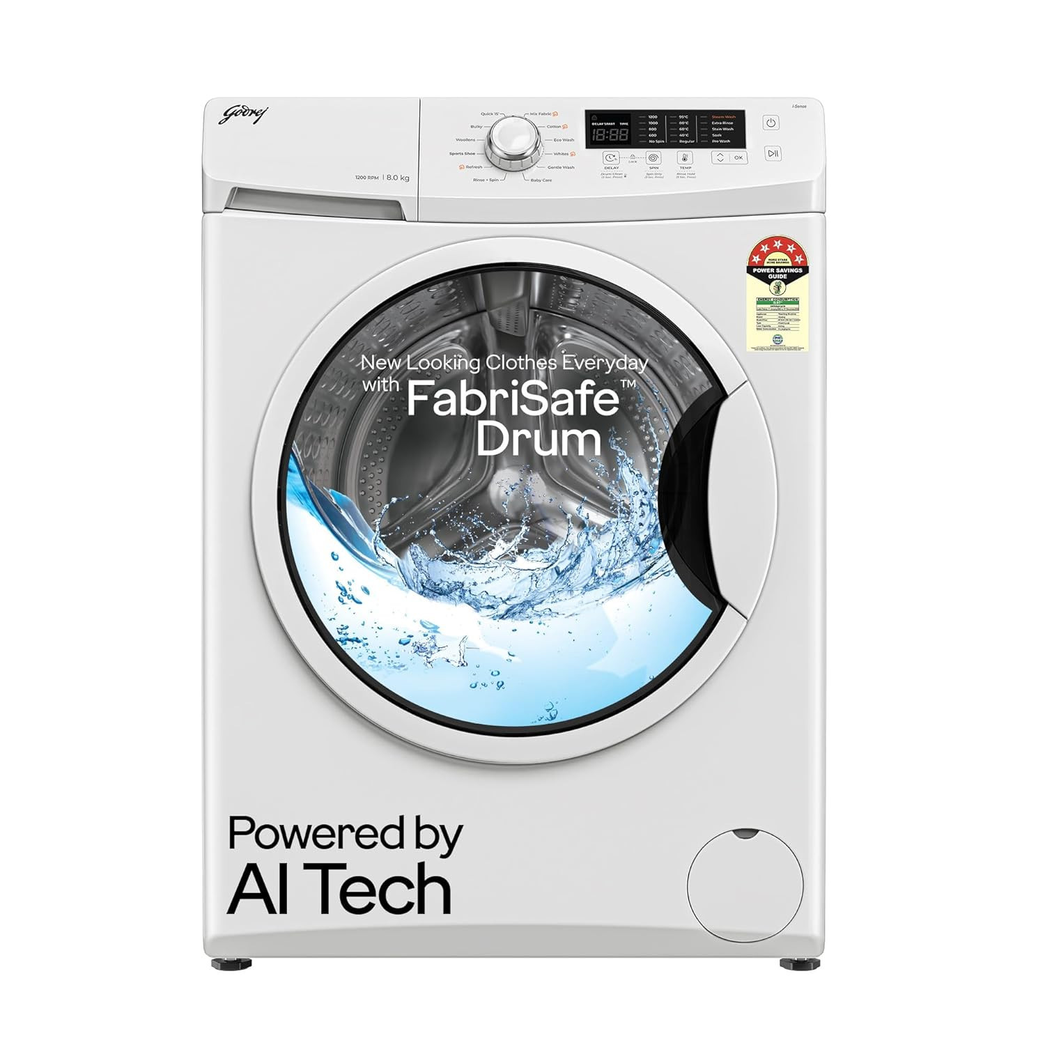 Godrej 8 Kg 5 Star I-Sense Technology Fully-Automatic Front Load Washing Machine WFEON CRS 8012 50 FKEDM GLWH Inbuilt Heater Glacial White