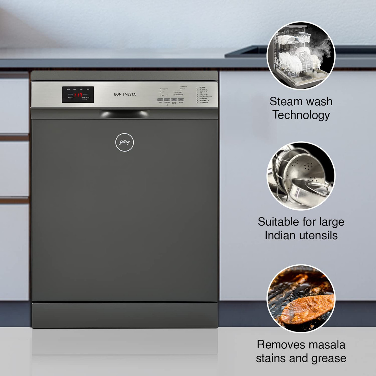 Godrej Eon Dishwasher  Steam Wash Technology 13 place setting  Perfect for Indian Kitchen