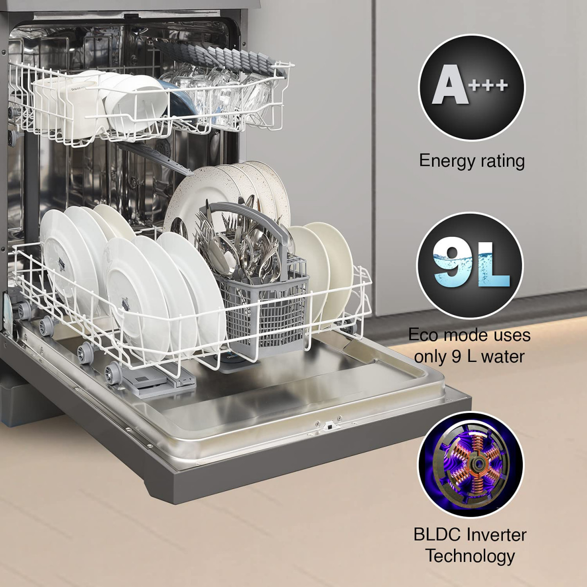 Godrej Eon Dishwasher 12 place setting  Anti-Germ CrystaLight powered by UV Technology  Extra Hygiene Function