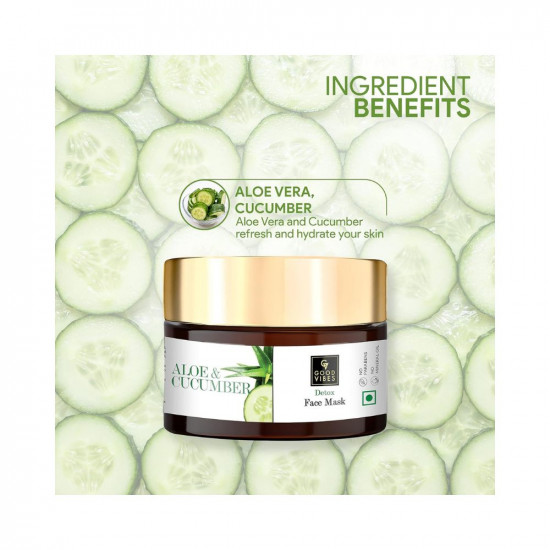Good Vibes Aloe Cucumber Detox Face Mask, 50 g Skin Soothing Moisturizing Hydrating For All Skin Types, Cleanses & Tightens Pores, No Parabens & Sulphates