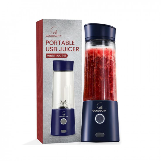 Goodscity Blender For Smoothie And Juices  Portable Hand Blender For Kitchen  Usb Rechargeable Fruit Juicer Machine  6 Sharp Ss Blade  400 Ml Food Grade Jar  Long Battery Life  1 Year Warranty  GC 141