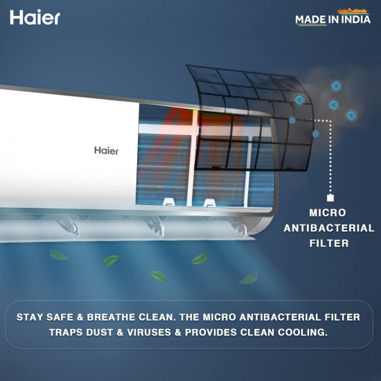 Haier 1 Ton 3 Star Fixed Speed Split AC Copper Antibacterial Filter 2023 Model HSU13T-TQS3BE-FS White