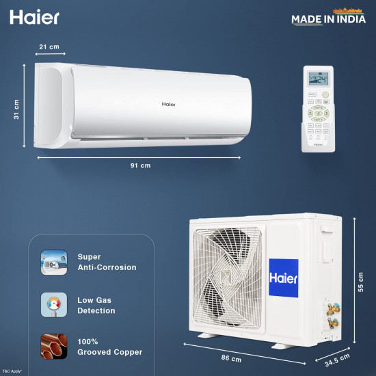 Haier 15 Ton 2 Star Fixed Speed Split AC Copper Antibacterial Filter 2023 Model HSU18T-TQS2BE-FS White