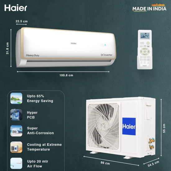 Haier 16 Ton 5 Star Inverter Split AC Copper Convertible 7 in 1 Cooling Modes Antibacterial Filter2023 Model HSU19E-TXG5BE-INV White