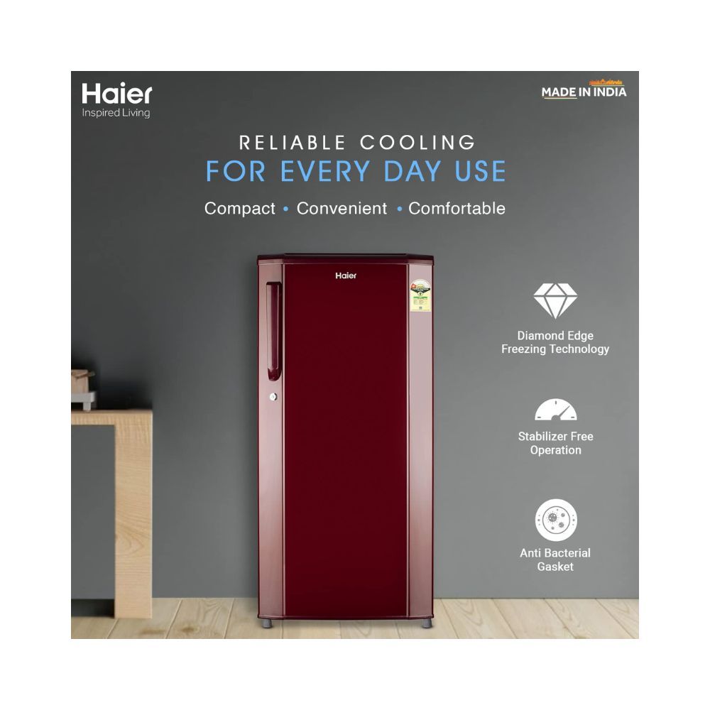 Haier 165L 1 Star Direct Cool Single Door Refrigerator (HED-171RS-P, Red Steel)