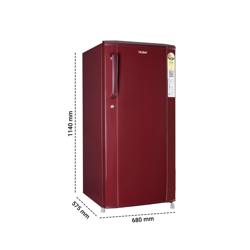 Haier 185L 2 Star Direct Cool Single Door Refrigerator (HED-192RS-P, Red Steel)