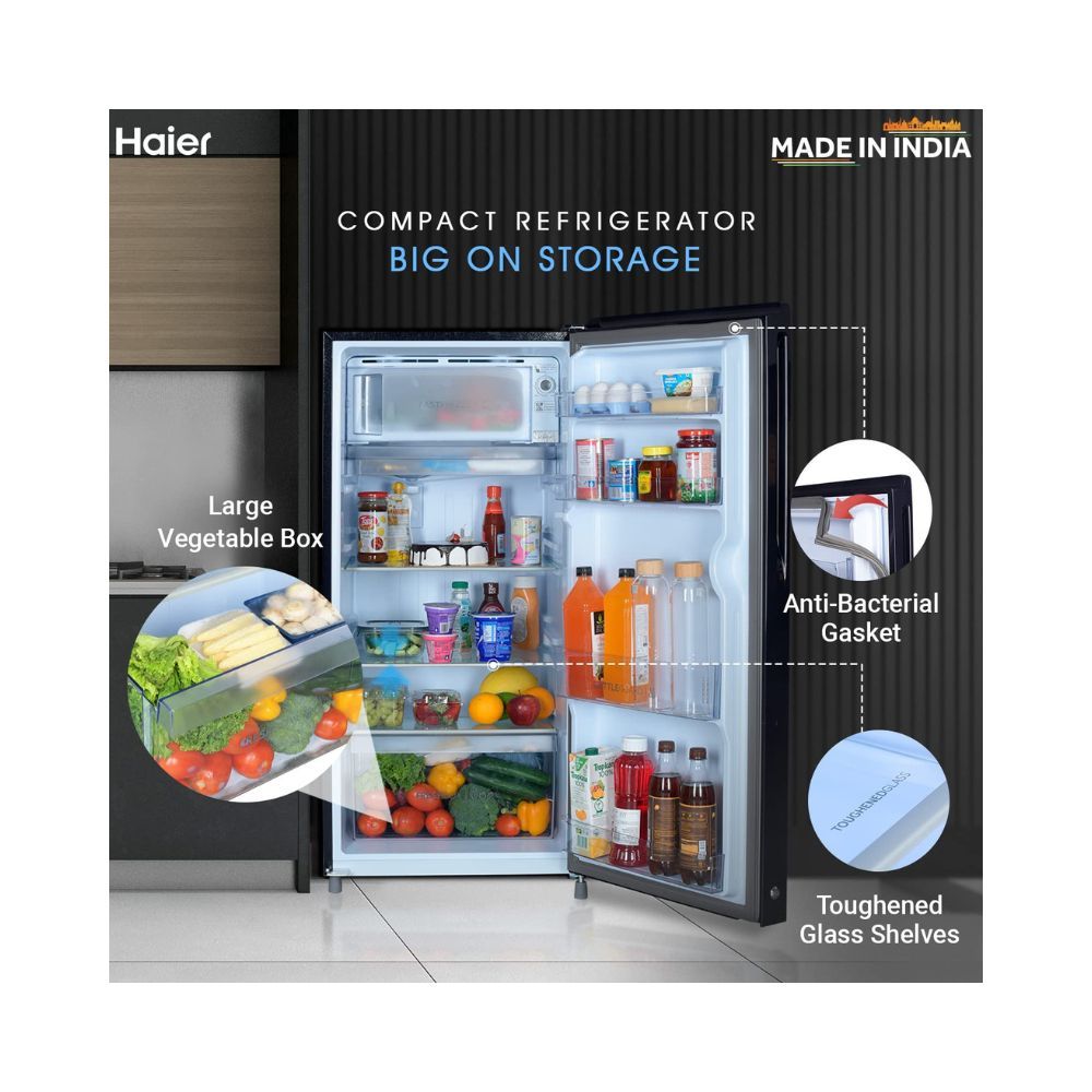 Haier 185L 2 Star Direct Cool Single Door Refrigerator (HED-19TGG-N, Holyleaf Glass)