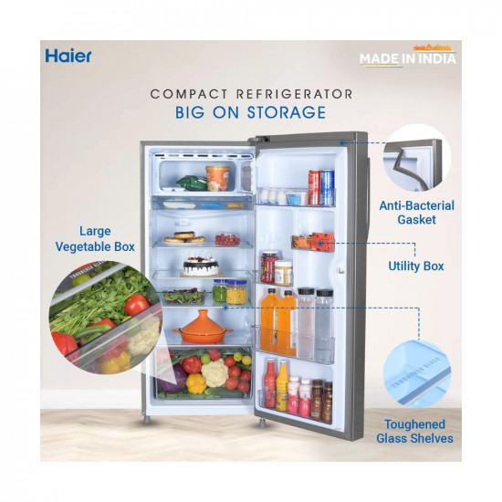 Haier 190 L 3 Star Direct Cool Single Door Refrigerator (2023 Model, HED-203DS-P, Dazzle Steel)