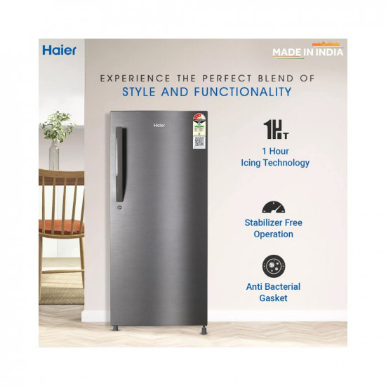 Haier 190 L 3 Star Direct Cool Single Door Refrigerator (2023 Model, HED-203DS-P, Dazzle Steel)