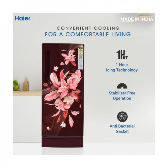 Haier 190 L 3 Star Direct Cool Single Door Refrigerator (2023 Model, HED-203RFB-P, Red Opal, Base Stand with Drawer)