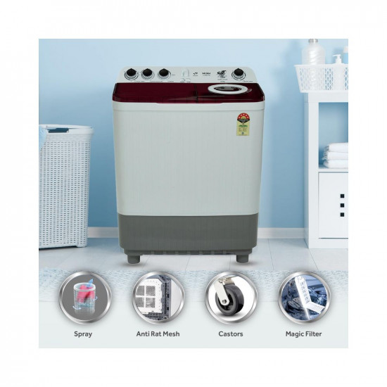 Haier 85 Kg 5 Star Voltex Pulsator Semi-Automatic Top Load Washing Machine 2023 Model HTW85-186Burgandy