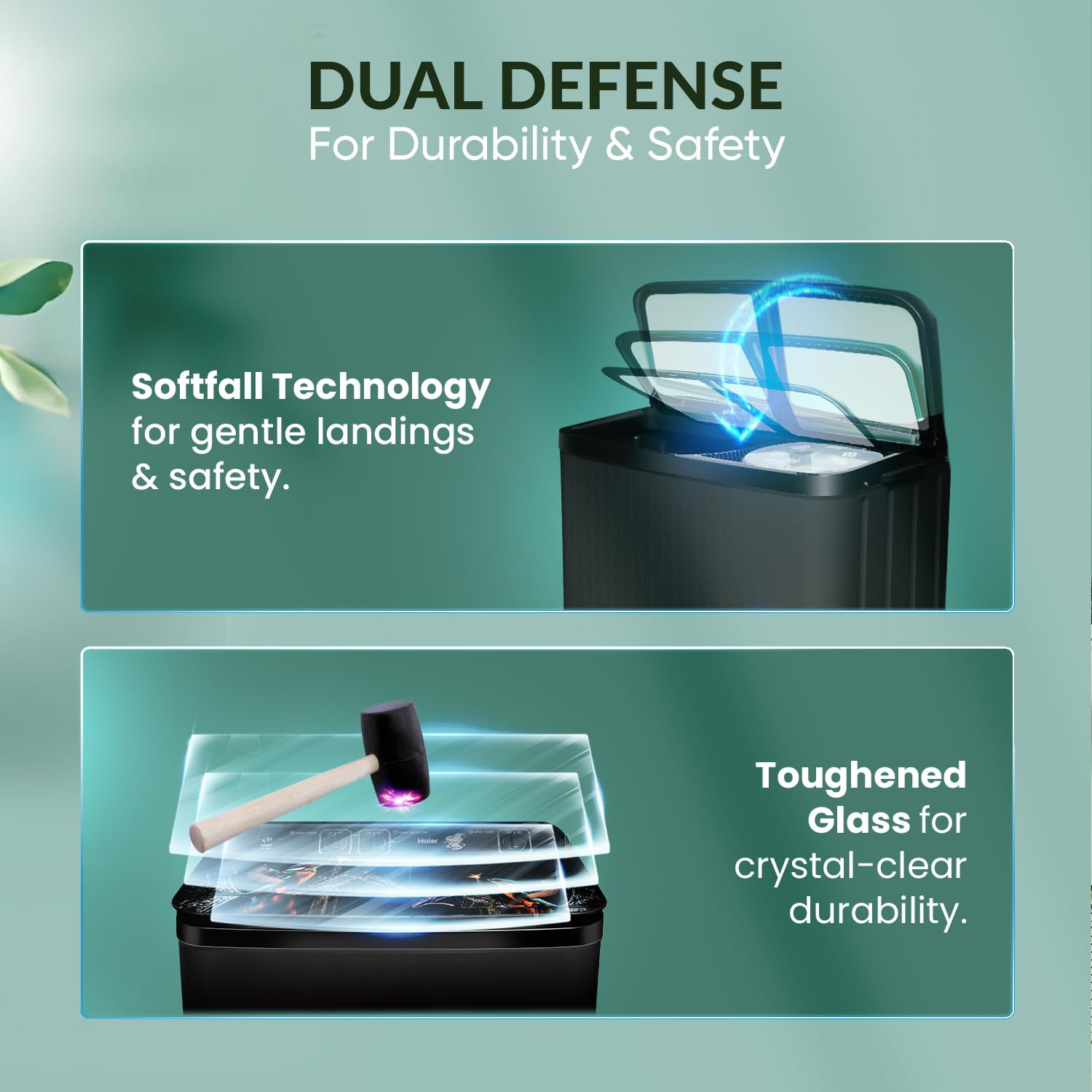 Haier 9 kg 5 Star Toughened Glass  Vortex pulsator Semi Automatic Top Load HTW90-178FLBlack