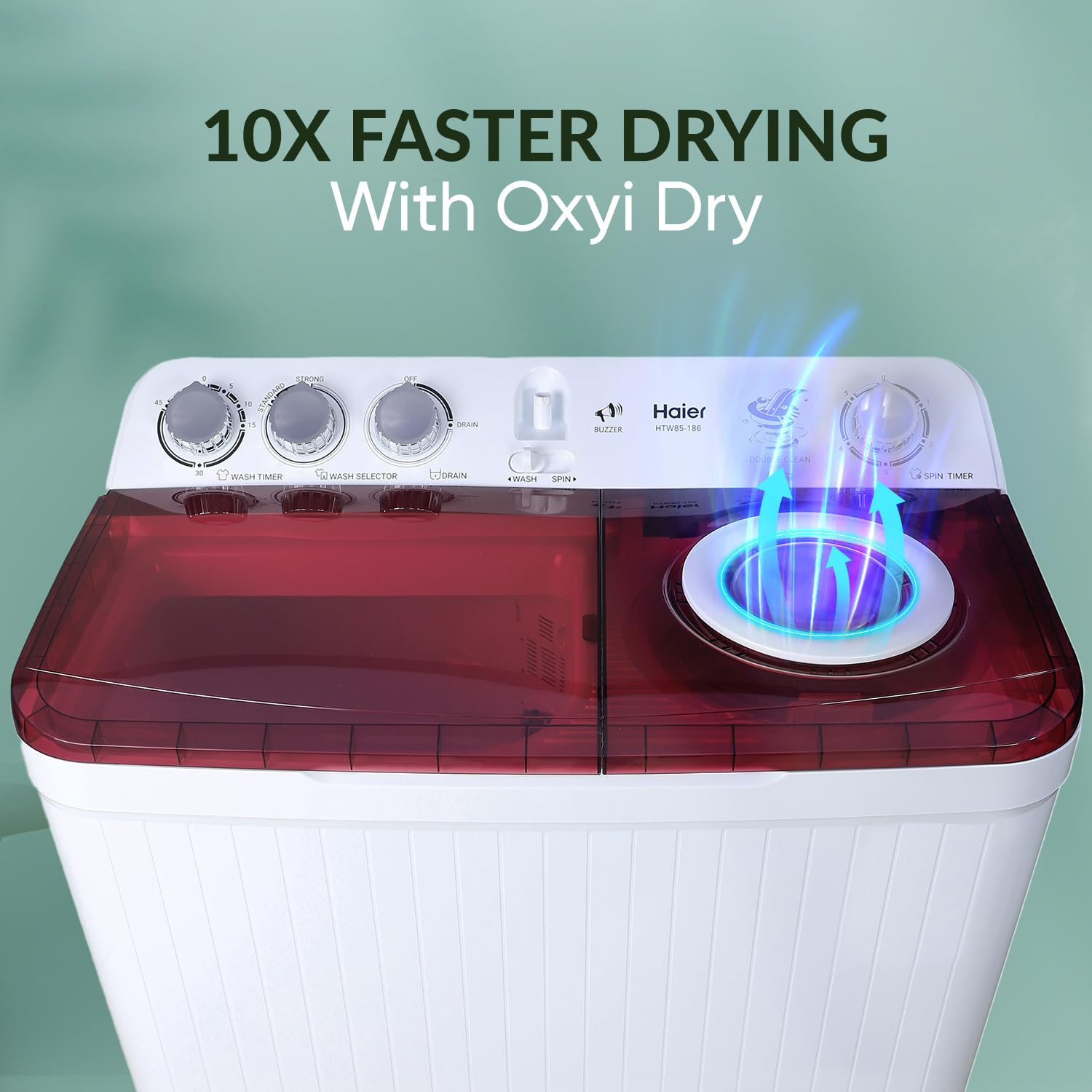 Haier 9 kg 5 Star Vortex Pulsator Semi Automatic Top Load Washing Machine HTW90-186 Anti rat mesh Magic Filter Castors Burgundy