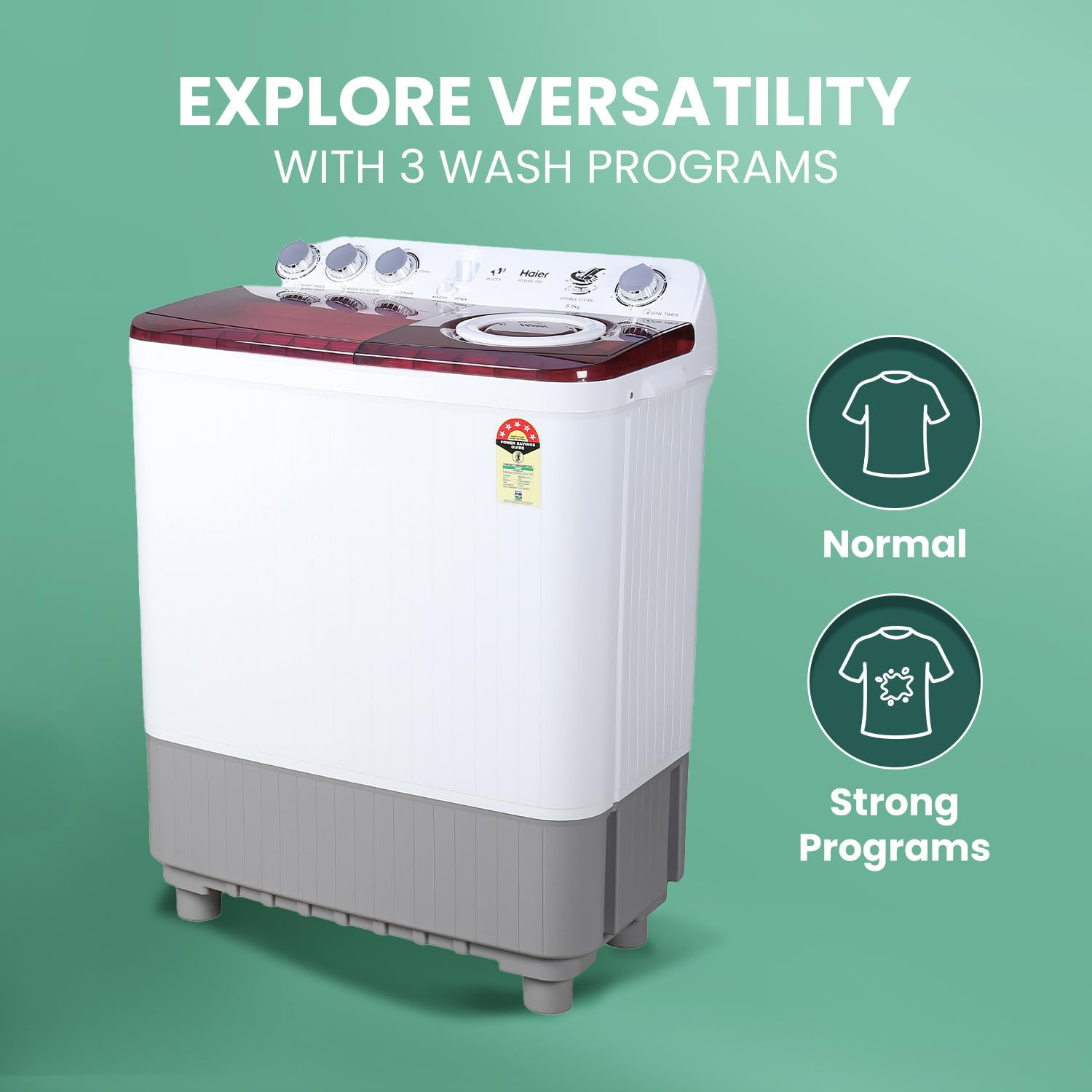 Haier 9 kg 5 Star Vortex Pulsator Semi Automatic Top Load Washing Machine HTW90-186 Anti rat mesh Magic Filter Castors Burgundy