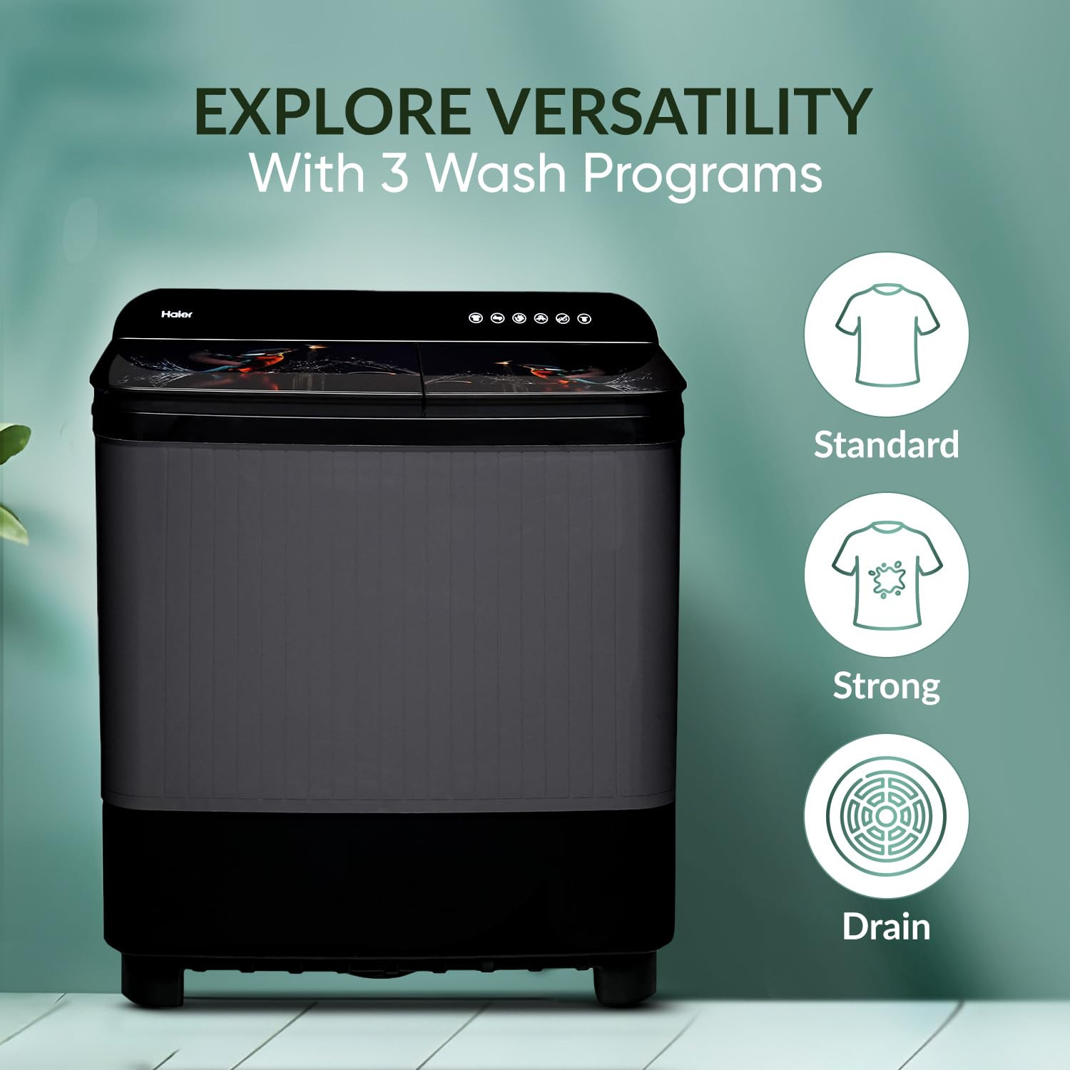 Haier 9kg 5 Star Semi-Automatic Top Load Washer - Gas Softfall Technology Anti-Bacterial Vortex Magic Filter Rat Mesh Black