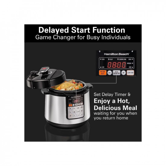 Hamilton Beach Electric Pressure Cooker 10 in 1 Function Rice Cooker Idli Maker 1 Touch Steam Release Cook  Serve Delayed Start Slow Cook Technology 10 Preset Program Stainless Steel 57L