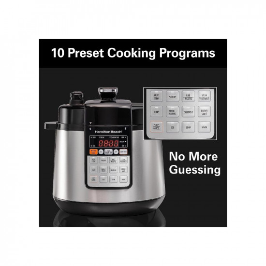 Hamilton Beach Electric Pressure Cooker 10 in 1 Function Rice Cooker Idli Maker 1 Touch Steam Release Cook  Serve Delayed Start Slow Cook Technology 10 Preset Program Stainless Steel 57L
