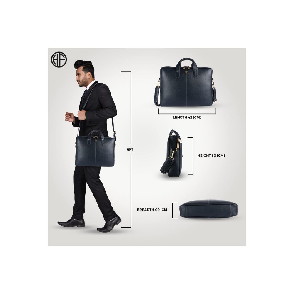 Hammonds Flycatcher Genuine Leather Executive Formal Laptop Messenger Bag for Men LB106BU (Royal Blue)