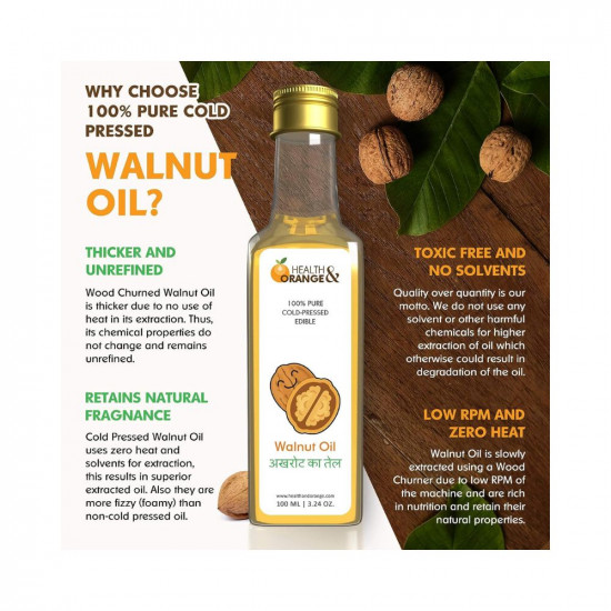 H&O Walnut Oil - 100% Pure Cold Pressed Edible Akhrot Ka Tel - 200ml Glass Bottle