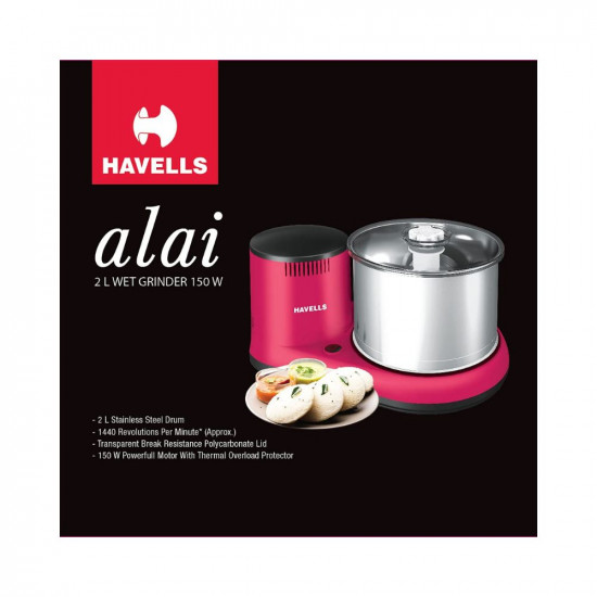 Havells ABS Alai 2 Litre 150 Watt Wet Grinder (Pink)