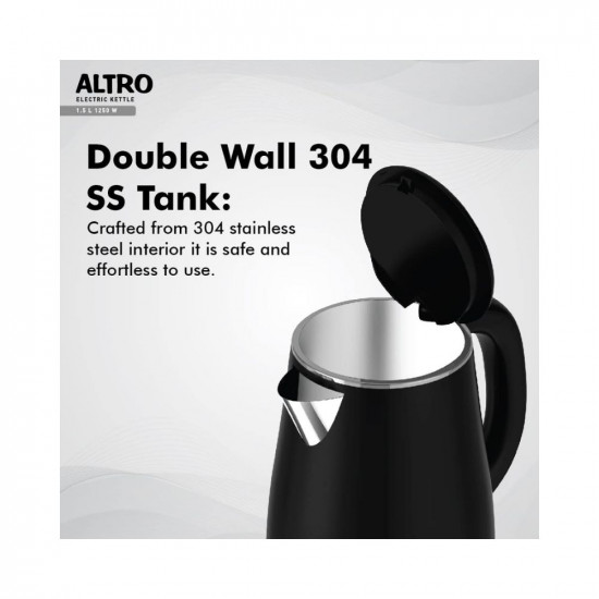Havells Altro 15 Litre Double Wall Kettle  304 Stainless Steel Inner BodyCool Touch Outer BodyWider Mouth 2 Year Warranty Black 1250 Watt