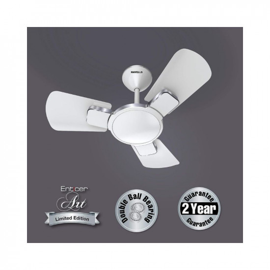 Havells Enticer 600mm Decorative, Dust Resistant, High Power in Low Voltage (HPLV), High Speed Ceiling Fan (Pearl White Chrome)