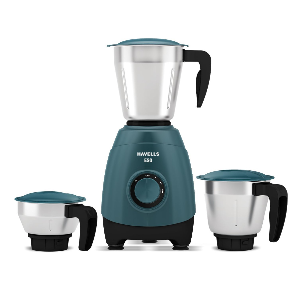 Havells ESO 750 watts 3 JAR Mixer Grinder 304 SS Blades High Speed 21000 RPM motor Heavy and Wider mouth SS Jars All Jars with Handle 2 Year Product  5 Year Motor Warranty Teal  ABS