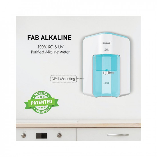 Havells Fab Alkaline Water Purifier, First corner mounting design (Patented)|Copper+Zinc+Alkaline+Natural Minerals|7 Stage Purification|7L Transparent Tank|Filter alert|RO+UV Tech. (White & Sky Blue)