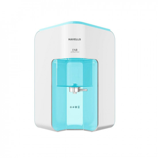 Havells Fab Alkaline Water Purifier, First corner mounting design (Patented)|Copper+Zinc+Alkaline+Natural Minerals|7 Stage Purification|7L Transparent Tank|Filter alert|RO+UV Tech. (White & Sky Blue)