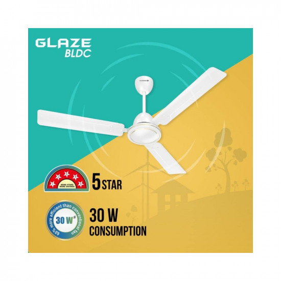 Havells Glaze Decorative BLDC 1200mm Energy Saving with Remote Control 5 Star Ceiling Fan (White, Pack of 1)