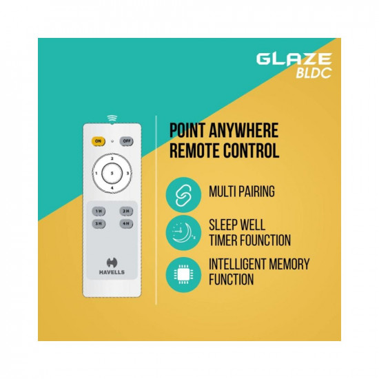 Havells Glaze Decorative BLDC 1200mm Energy Saving with Remote Control 5 Star Ceiling Fan (White, Pack of 1)
