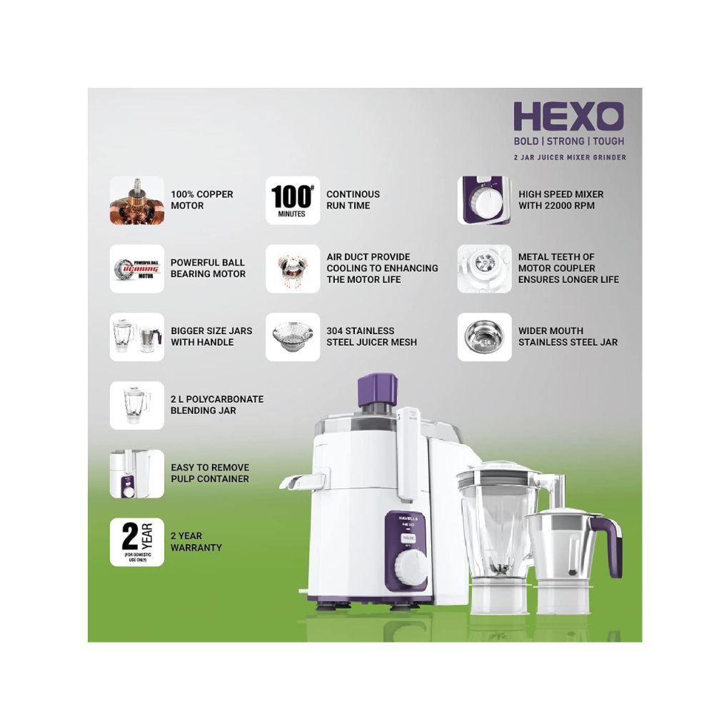 Havells Hexo 1000 watts 2 Jar Juicer Mixer Grinder