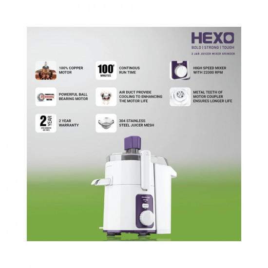 Havells Hexo 1000 watts juicer White  Purple GHFJMDJV100