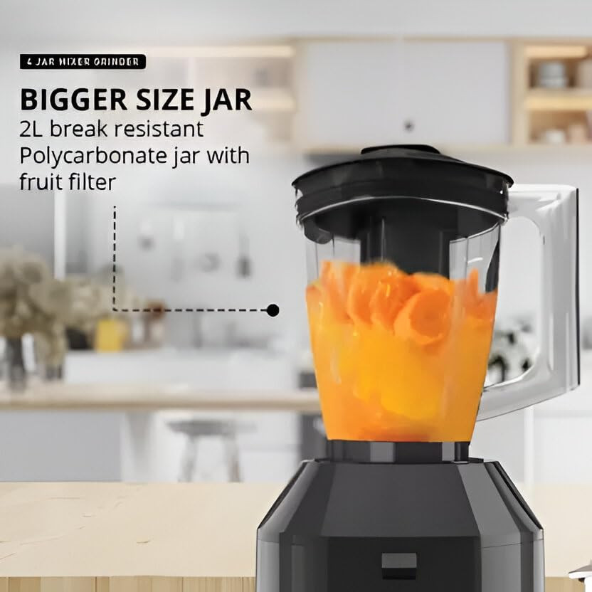 Havells Hexo Plus 1100 watts 4 Jar Mixer Grinder I 25 Kg Double Ball Bearing Copper Motor I 22000 RPM I 100 Minutes Run Time I Metal Teeth Coupler  Jar Base IPolycarbonate Jar Lids with Lock