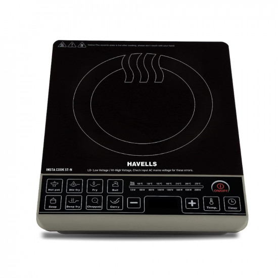 Havells Insta Cook ST-N Energy Efficent Induction Black 2000 Watt with 9 Cooking Option Digital LED Dispay Auto Pan Detection Sensor  Copper Coil with 3 Year Warranty
