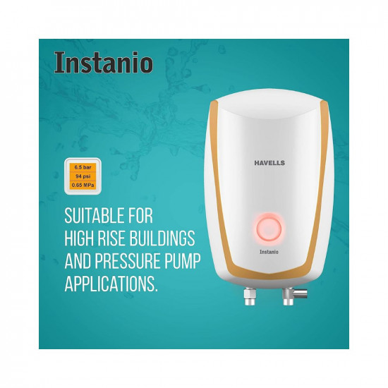 Havells Instanio 3-Litre 3KW Instant Water Heater (Geyser) White Mustard, Wall Mounting